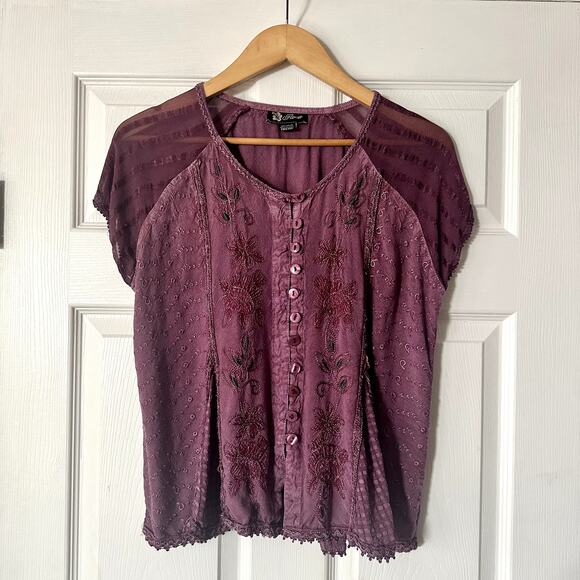 Flower Floral Bohemian Lace Embroidered Top Sz L - Picture 1 of 4